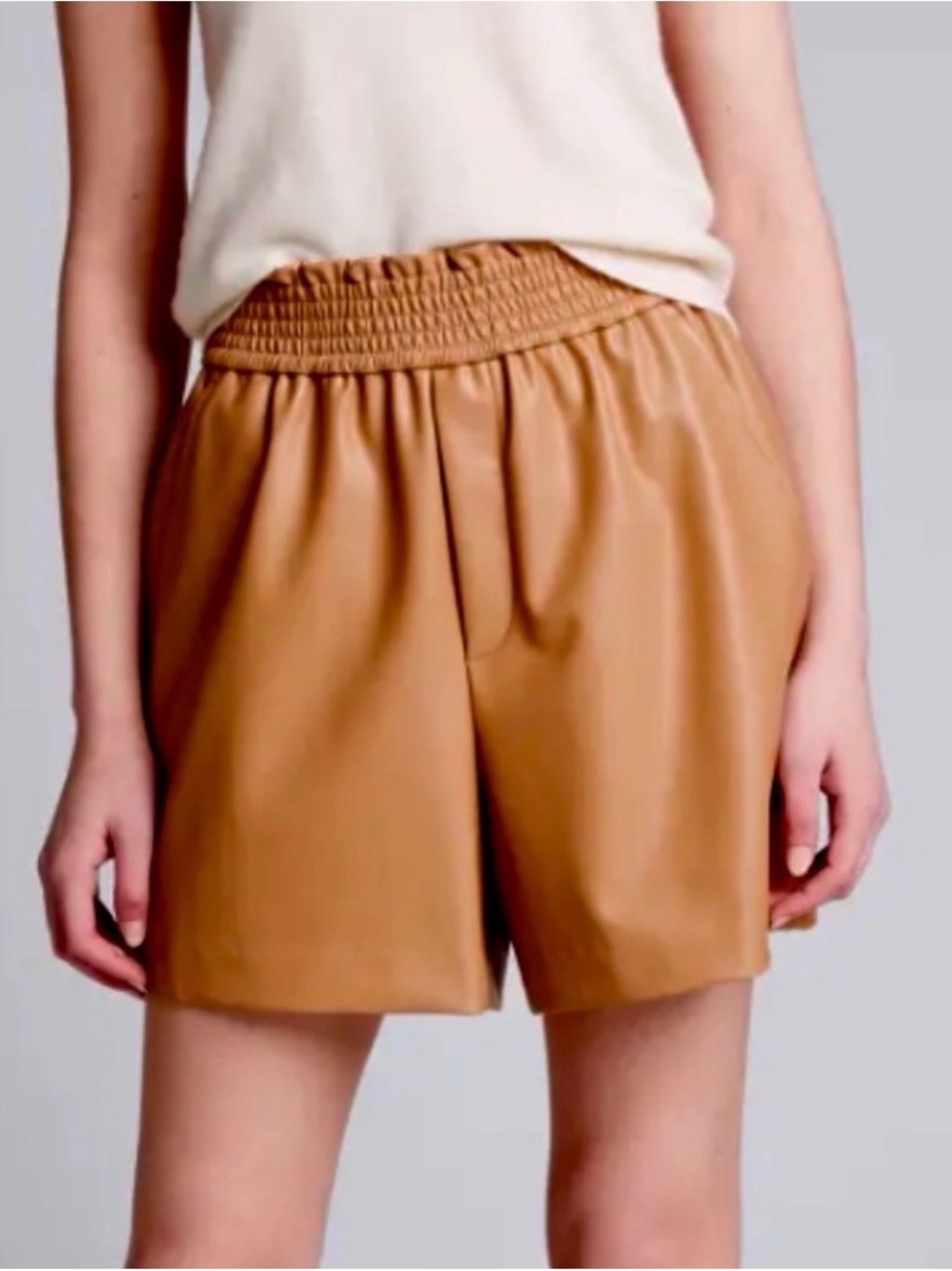 A.L.C | (L) Kaleb High-Waist Faux Leather Shorts - Tan